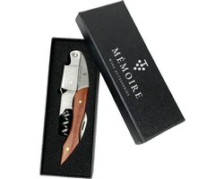 Mémoire® Couteau Sommelier Kurkentrekker - Wijnopener - Perfect cadeau voor wijnliefhebbers - 3 in 1 Kelnersmes - Kurkentrekker Wijn - Premium kelnermes van pakkahout met rosewood look - stijlvolle en functionele kurkentrekker - Horeca wijnopener