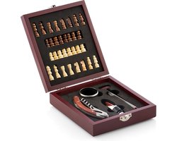 WIJN- EN SCHAAKSET (37 STUKS) en wijnfles sluiter - Kurkentrekker - Wijnopener - Flessenopener - Wijnaccessoires Set 9 in 1 - Wijntopper - Wijnpomp - Schaakbord - Schaken - Cadeautip