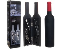 Wijnaccessoire set in fles – Cadeauset met 5 wijntools – Luxe wijnfles verpakking – Sommelier set – 34 cm