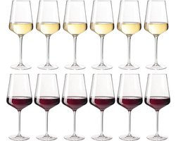 Leonardo Wijnglazenset Puccini - 12-delig - Set van 6 Rode Wijnglazen (750 ml) en 6 Witte Wijnglazen (560 ml) - Gemaakt van Kristalhelder, Krasbestendig Teqton-glas - Vaatwasserbestendig - Modern en Elegant Design 