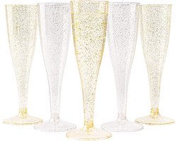 Matana – 120 Plastic Champagneglazen, 133ml – Met Goud & Zilver Glitter – Herbruikbaar & Stevig – Voor Bruiloften, Verjaardagen & Feesten