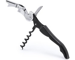 Kurkentrekker 3-in-1 - 1x - rvs metaal - zwart/zilver - 12 cm - wijnflessen