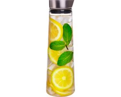 Krumble Karaf van glas - Waterkan - Met deksel - 10,5 x 33 cm (dxh) - 1,5 liter - Glas en RVS