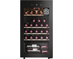 Haier HWS34GGH1 - Wijnkoelkast - 34 flessen - Energieklasse G - Vochtbalans technologie - Houten schappen - 1 zone - Anti-vibratie - Anti-UV glas - Glazen deur - Zwart