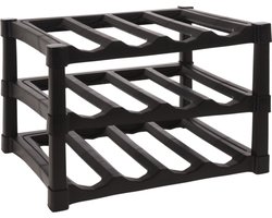 Excellent Houseware Wijnrek / flessenrek - Zwart - Kunststof - 39 x 30 x 25 cm - voor 12x flessen