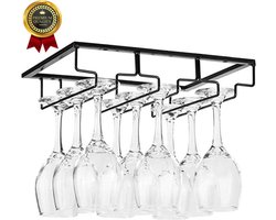 Wijnglazenhouder - 3 Rijen - Wijnrek Metaal - Glazenrek Wijn - Wijnglazenrek - Ophangrek wijnglazen - Wijnglazen Rek - Zwart - 24*8*32cm - Wijnglazen Houder - Glazenrek - Wijnglas Houder - Wijnglazen organizer - Industrieel -