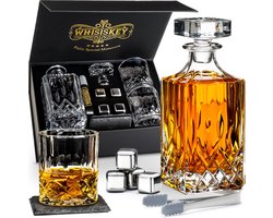 Whisiskey Whiskey Karaf - Klassiek - Whiskey Glazen - Luxe Whiskey Karaf Set - 0,7 L – Decanteer Set - Whisky Set - Incl. 2 Tumbler Glazen, 4 RVS Whiskey Stones - Peaky Blinders