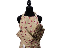 Keukenset 3-delig – Schort + Ovenwant + Pannenlap – Voor Haar – Kookcadeau - Cadeauset - Wijn - Wine - Wijnfles - Rode wijn-Druiven