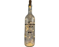 Hip met Pit Creaties - Lichtfles "Het Wachtwoord is Wijn" - 20 LED Lampjes - Wijnliefhebber Cadeau - Sfeerverlichting - Grappig Origineel Cadeau - Batterij