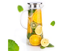 MÊZON® Schenkkan - Glazen Waterkan - Waterkaraf voor Fruitwater - Multifunctionele Decanteer Karaf - Kan met Deksel - 1.5L Capaciteit