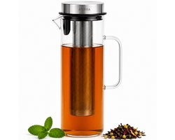 Aterra Glazen Karaf 1,5L met RVS Infuser - Waterkan met Deksel - Theekan met Filter - Losse Thee