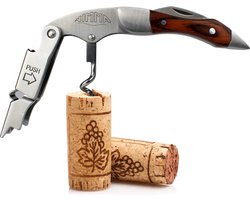 Kurkentrekker - Multifunctioneel - Kurkentrekker Wijn - Kelnersmes - 3 in 1 set - Wijnopener - RVS - Bieropener - Flesopener - Bruin en RVS - van Nimma