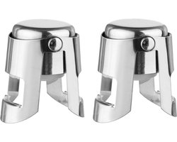 Wijnstopper - set 2x - champagnestop - flessenstop - RVS - wijnafsluiter - voor champagne flessen