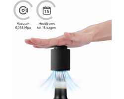 Wijnstopper zwart - Wijnstop - Fles - Datum registratie - Vacuüm - Wijnafsluiter - Wijn - Wine plug - Wijndop - Wijnfles - Flessenstop - Flesafsluiter luchtdicht - Wijn stop - Stopper - Kurk - Kado - Diner - Cadeau - Verjaardag