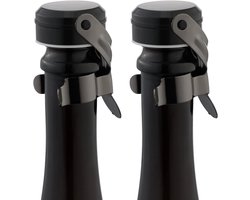 Champagne Stoppers en Wijnstoppers, 2 Stuks Roestvrij Staal Champagne Flessenstop, Herbruikbare, Lekvrij en Versheid Behoudend voor Prosecco, Cava en Mousserende Wijnen (Zwart)