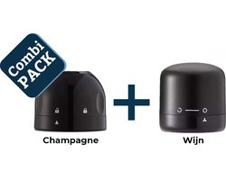 78Goods Combi Wijnstopper + Champagnestopper - Champagne afsluiter - Flesafsluiter - Vacuüm afsluiter - Champagne dop - Flessen - Wijn afsluiter - Wijndop - Zwart - Set van 2